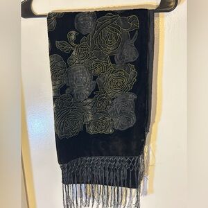Black and Gold Floral Velvet Embroidered Burnout shawl/ scarf